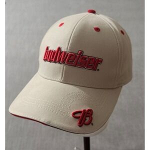 Budweiser The Game Tan Red Embroidered Logo Mens Adjustable Hat Y2K